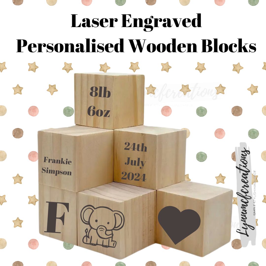 Personalised Laser Engraved Wooden Baby Blocks 6 Blocks